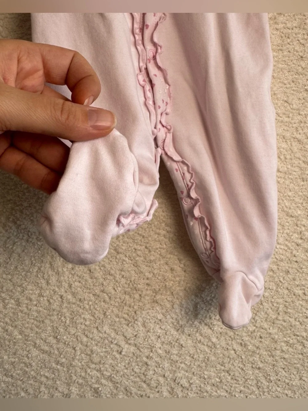 Kissy Kissy Baby‎ Girl Pink Pima Cotton Flower Heart Footed Sleeper 0-3 Months